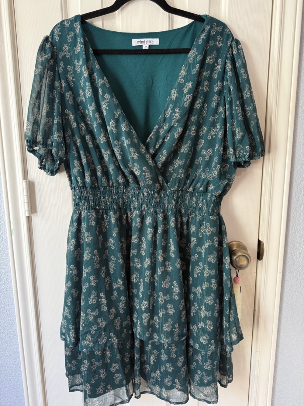 Mimi Chica Teal Floral Smocked Waist Dress